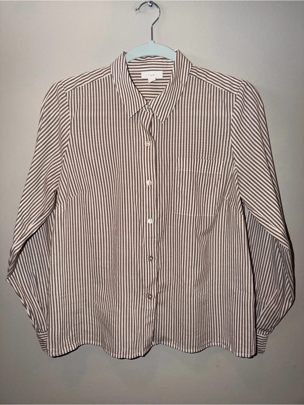 J. JILL Striped Button Down Shirt Point Collar Blouse Brown White Women’s Size S